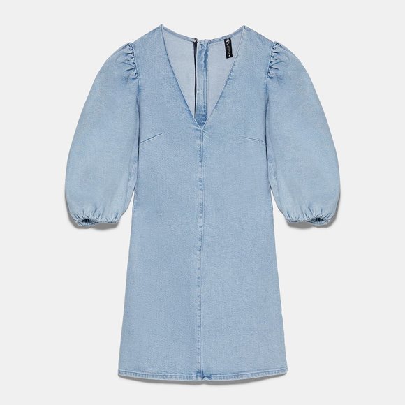 denim puff sleeve dress zara | Dresses | Zara With Balloon Sleeves85270 Color:Custom Draped belted wool crêpe Col.Summer'26 Ebay button front closure and